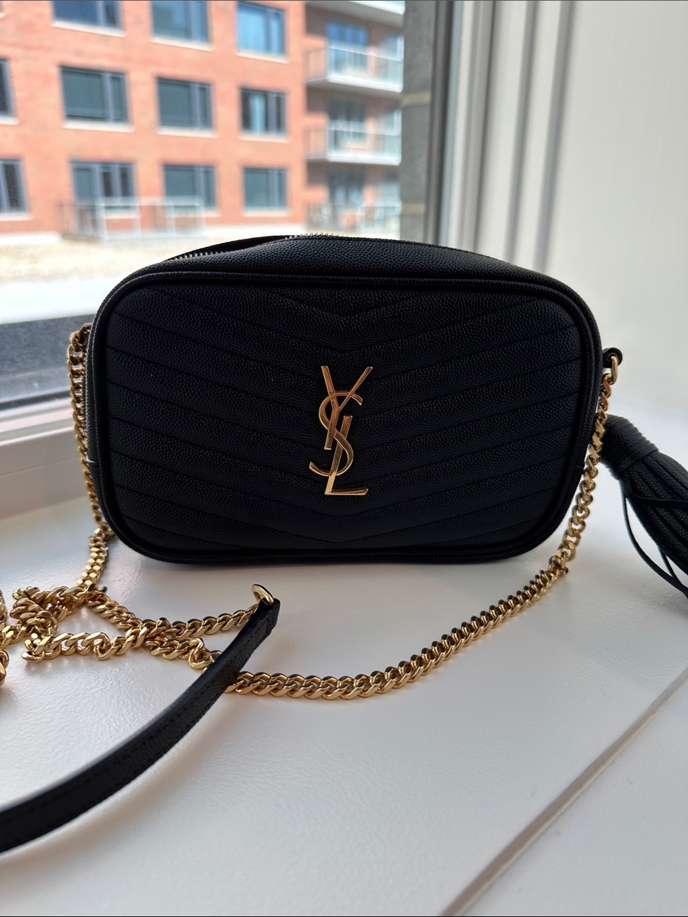 Saint Laurent Black Quilted Camera Crossbody with Gold YSL Hardware